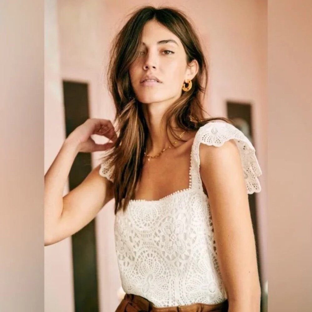Sezane Lace Edith Blouse in White